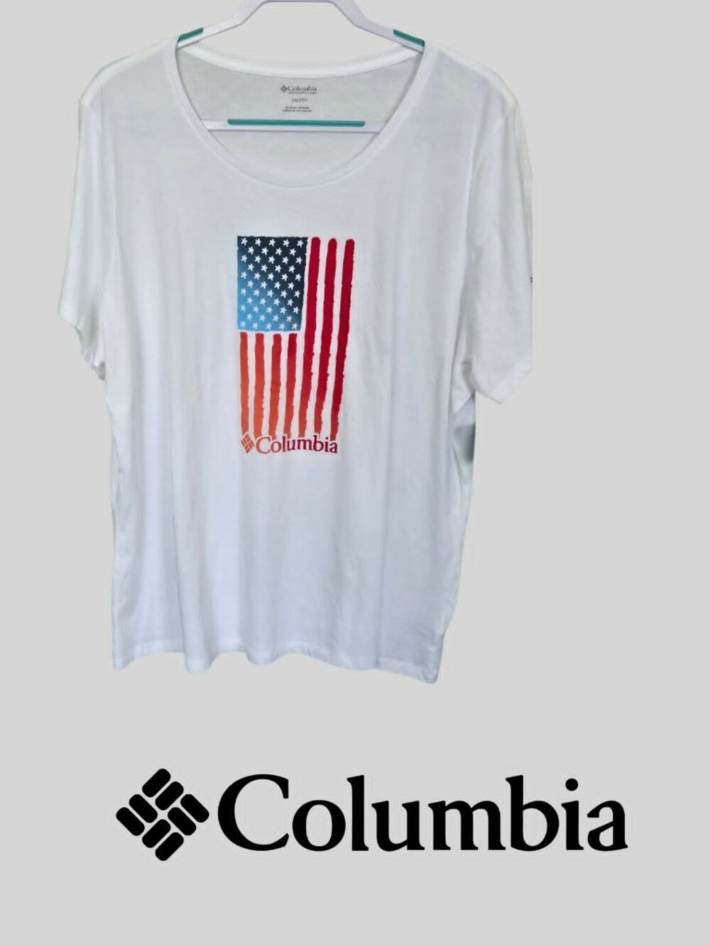 Columbia White Daisy Days Watercolor American Flag Shortsleeve T Shirt Womens 3X